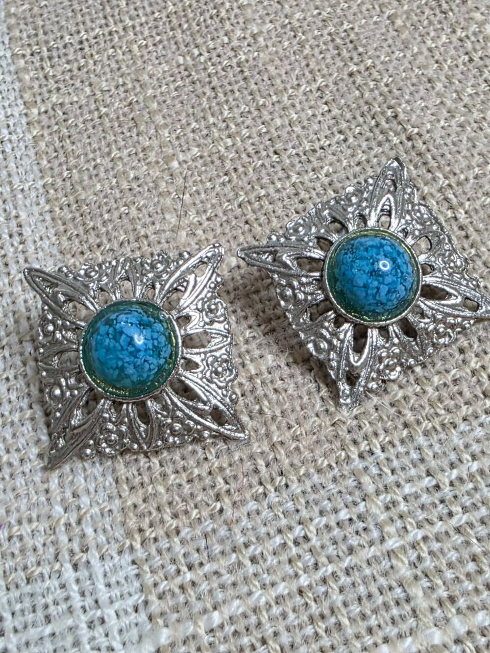 Vintage Coastal Cowgirl Bohemian Hippie Indie Silver and Blue Western Earrings